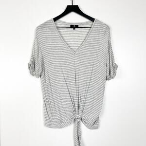 7 For All Mankind Size S Striped V-Neck Knot Tee Shirt Gray Stretchy